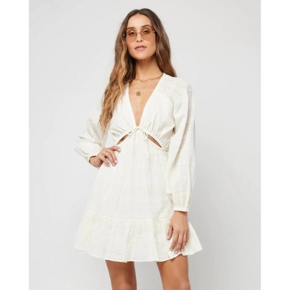 𝅺nwt L*SPACE FEELIN FINE DRESS IN WHITE 100% COTTON -SIZE S/P - Picture 1 of 10